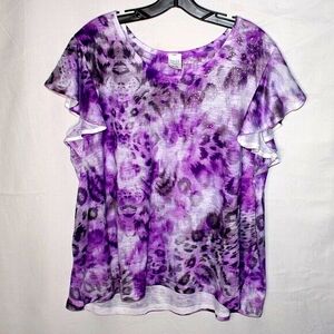 Time and Tru XXL (20) – Purple Animal Print Flutter Sleeve Top